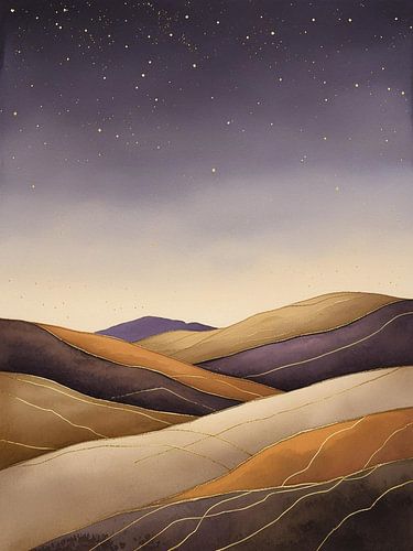 Twilight Desert Dreams: Golden Stardust Over Rolling Dune Landscapes