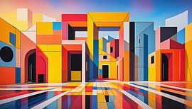 Kunst met kleuren en gebouwen