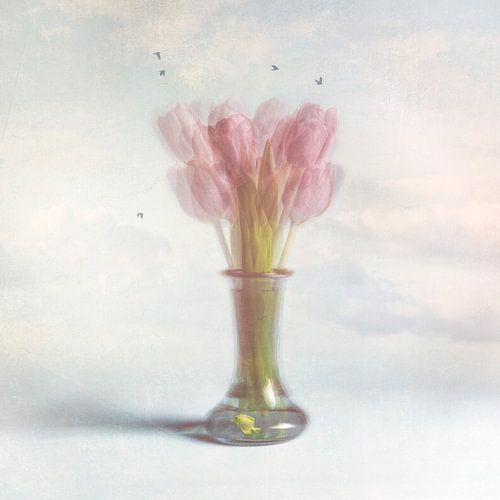 Hollandse tulpen met lucht, vogels en gele vis