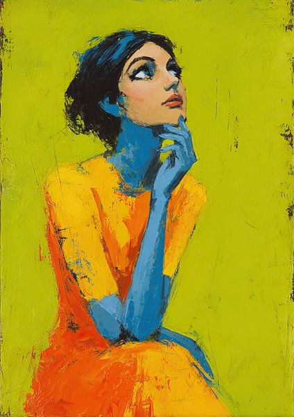 Woman with orange dress | Contemplation in Bold Colors by ARTEO Paintings