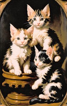 Portrait with 3 kittens by Maud De Vries