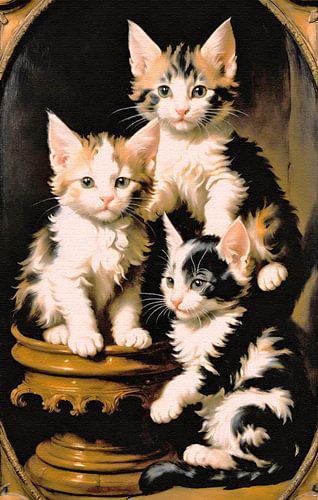 Portrait avec 3 chatons