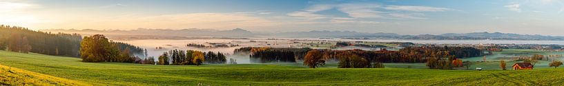 Panoramic view over the Allgäu into the Illertal at sunrise by Leo Schindzielorz