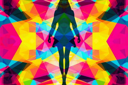 Abstract portret van een vrouw in kleurrijke geometrische vormen