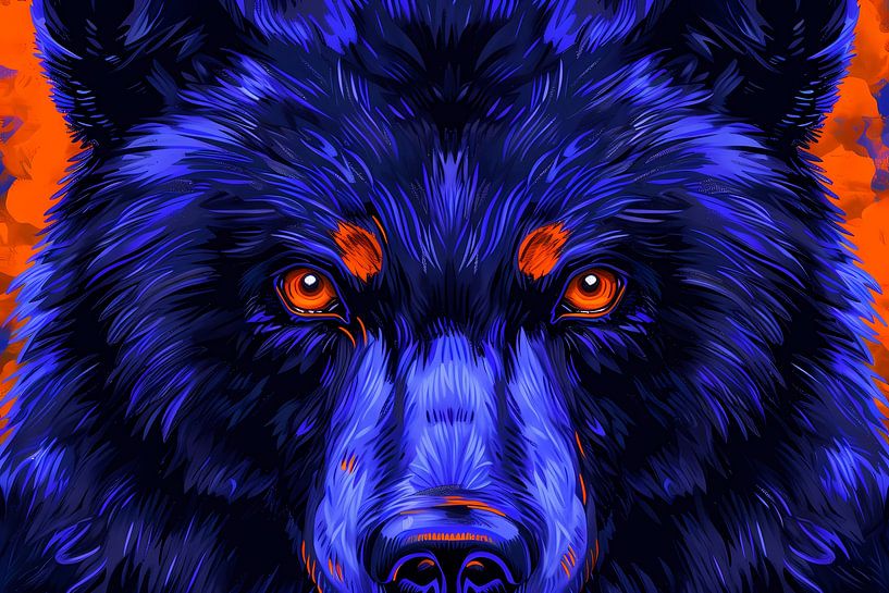 Moderne kleurrijke expressieve schilderij van een beer van Art & Soul Creations