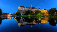 Schloss Sigmaringen zur blauen Stunde 16:9 Panorama von Uwe Ulrich Grün Miniaturansicht