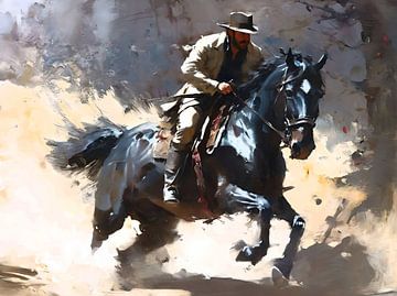 Dynamisch portret van een man op een paard van Retrotimes