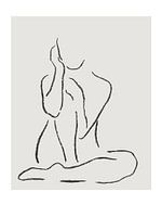 Confident (line drawing portrait nude sitting woman charcoal line art black and white minimalist)