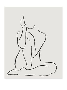Zuversichtlich (Strichzeichnung Porträt nackt sitzende Frau Kohle Linie Kunst schwarz und weiß minim von Natalie Bruns