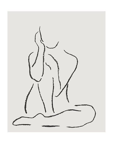 Confiant (dessin au trait portrait femme nue assise fusain ligne art noir et blanc minimaliste)