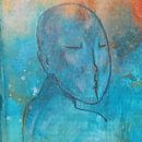Portretje in blauw en oranje van Helma van der Zwan thumbnail