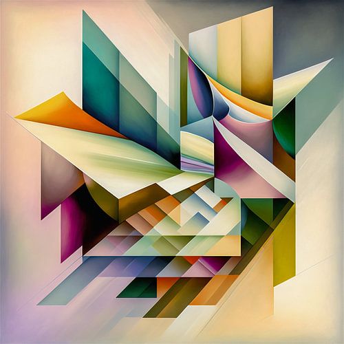 Abstract geometric shapes in pastel colours, gradient planes