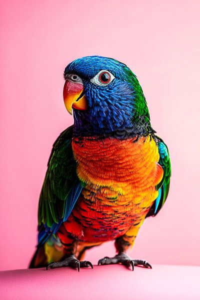Colourful parrot against pink background by Imperial Art House