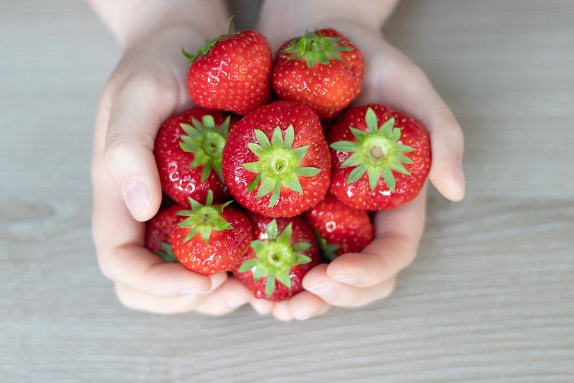 Les mains pleines de délicieuses fraises par Inez VAN DE WEYER