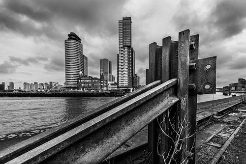 zicht op Rotterdam in zwart wit