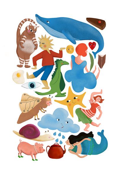 Whale and the striped cat and the merry parade by Anna van Balen