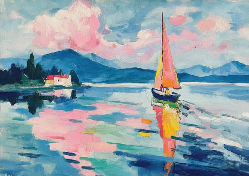 Zeilboot op het meer - Matisse-stijl kunst