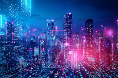 Conceptueel panorama van een skyline van een stad