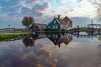 Long exposure of a reflection of the wooden green houses