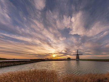 Moulin à vent Het Noorden Texel : un coucher de soleil haut en couleurs