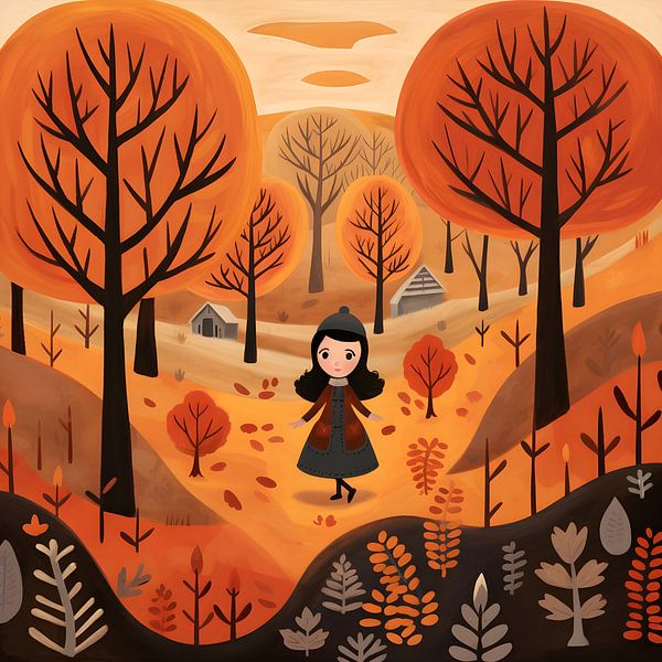 Girl in forest, autumn style Mary Blair by Jan Bechtum