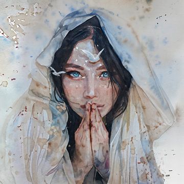 Christelijke kunst van vrouw die bid met God van Joyce de Jong