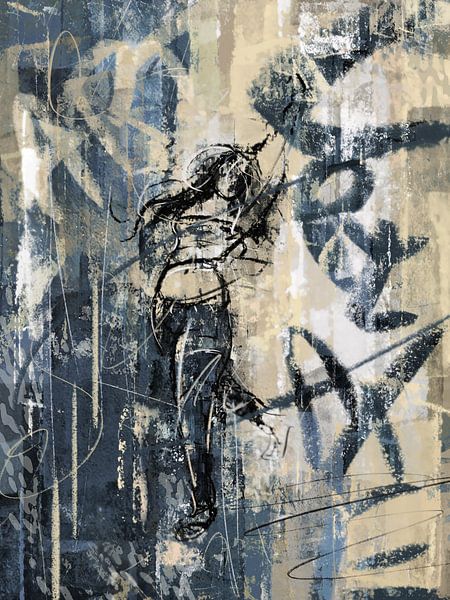 Abstract artwork in blauw en geel van Emiel de Lange