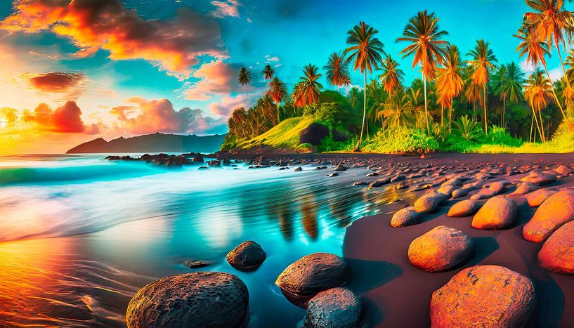 Beach with waves and landscape by Mustafa Kurnaz