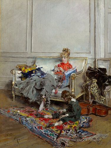 Jonge vrouw aan het haken, Giovanni Boldini