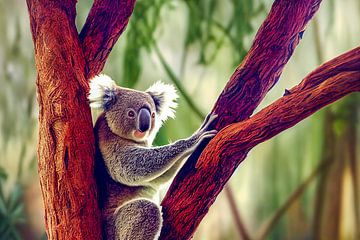 Koala bear on a eucalyptus tree illustration by Animaflora PicsStock