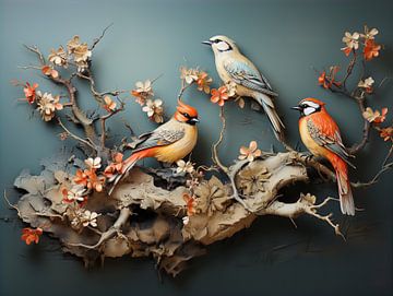 Peinture d'oiseaux sur PixelPrestige