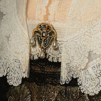Detail van Portret van een vrouw, mogelijk Maria Trip, Rembrandt