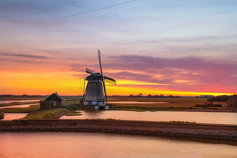 Texel, Mühle, Sonnenuntergang von Martina van Raad