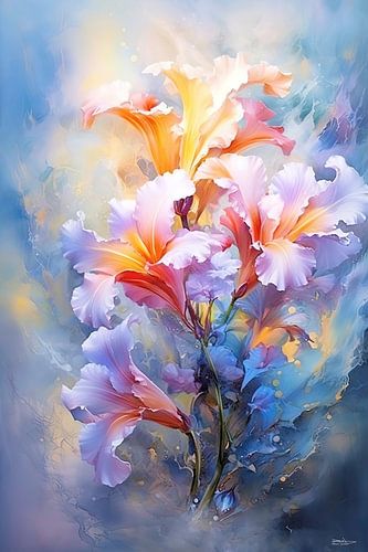 abstract aqaurel van een bloem/bloemen.