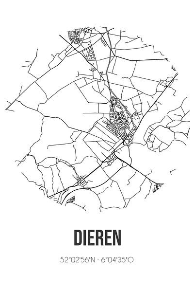 Dieren (Gelderland) | Landkaart | Zwart-wit van Stad & Wand