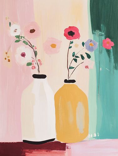 Buntes Stillleben, Vasen mit Blumen