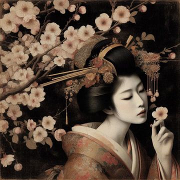 Vintage Portrait of a Geisha van J.O. Han