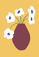 Hollands stilleven met een vaas en bloemen in Delfts blauw en oranje