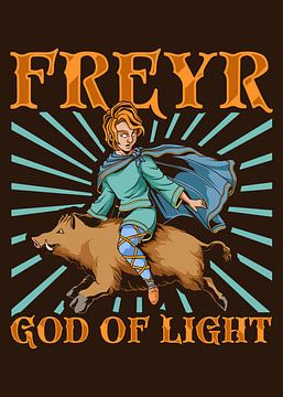 Noordse god Freyr op zijn zwijn Gullinborsti van Pixelbull Design