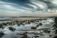 Retrait de la mer sur une plage en Zélande