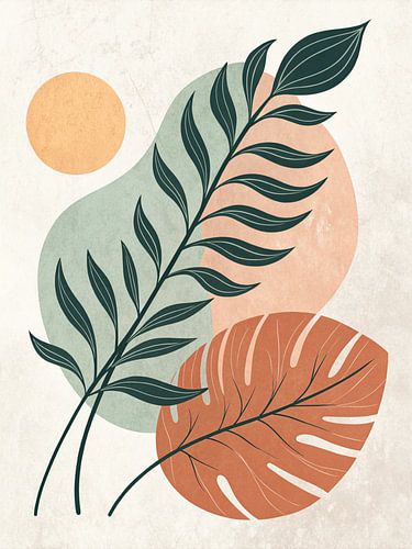 Boho Abstract Tropisch Blad Kunstdruk