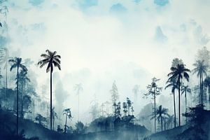 Impression vintage en bleu d'un paysage tropical sur Studio Allee