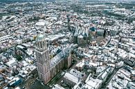 Peperbus kerktoren koude ochtend droneview in Zwolle van Sjoerd van der Wal Fotografie thumbnail