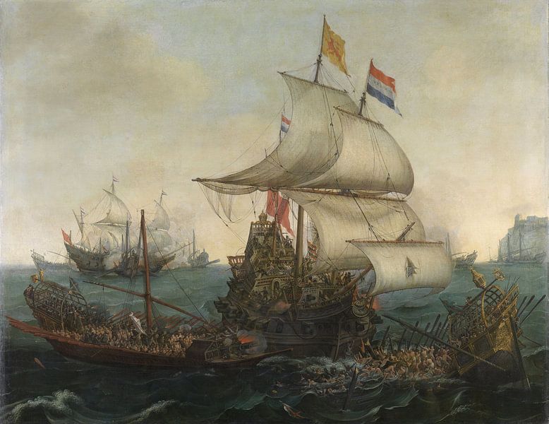 VOC Zeeslag schilderij. Schilderijen uit de Gouden Eeuw van Nederland van Schilderijen Nu