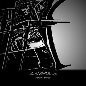 Carte en noir et blanc de Scharwoude, en Hollande du Nord. sur Rezona