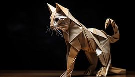 Cat made of paper origami panorama