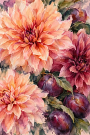 Dahlias and Plums – Late Summer in Watercolour