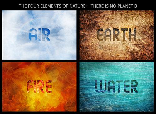 Four Elements of Nature, There is no Planet B, composition of beautiful backgrounds with inscription