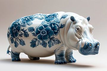 Hippopotame bleu de Delft sur Richard Rijsdijk