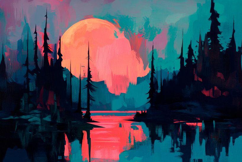 Maanlicht landschap van Poster Art Shop